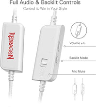 Load image into Gallery viewer, Redragon H350 White Wired Gaming Headset, Dynamic RGB Backlight - Stereo Surround-Sound - 50MM Drivers - Detachable Microphone, Over-Ear Headphones Works for PC/PS4/XBOX One/NS