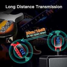 Load image into Gallery viewer, Wireless Guitar System,XIAOKOA UHF Wireless Guitar Transmitter Receiver 164Feet Range with HD LED Screen for Electric Guitar Bass Musical Instruments ?Red?