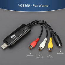 Load image into Gallery viewer, August VGB100 - External USB Video Capture Card - S Video / Composite to USB Transfer Cable - Grabber Lead for Windows 10 / 8 / 7 / Vista / XP