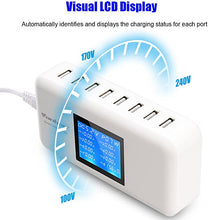 Load image into Gallery viewer, Multiple USB Charger, 60W/12A 8-Port Desktop Charger Charging Station Multi Port Travel Fast Wall Charger Hub with LCD for Smart Phones, Tablet and More (White)