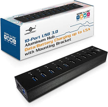 Load image into Gallery viewer, Vantec 10-Port USB 3.0 Hub, Aluminum, Full Powered, Mountable, with All Ports Data & Charging Up to 1.5A, BC 1.2, Premium 12V/5A, 60W Power Adapter (UGT-AH110U3-BK),Black