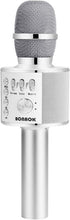 Load image into Gallery viewer, BONAOK Wireless Bluetooth Karaoke Microphone,3-in-1 Portable Handheld Karaoke Mic Speaker Machine Home Party Birthday for All Smartphones PC(Q37 Silver)