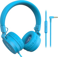 Load image into Gallery viewer, PuroBasic Volume Limiting Wired Headphones for Kids, Boys, Girls 2+ Foldable & Adjustable Headband w/Microphone, Compatible with iPad, iPhone, Android, PC & Mac – by Puro Sound Labs, Blue