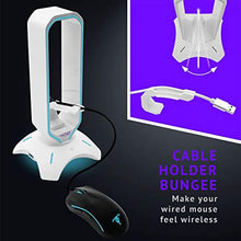 Load image into Gallery viewer, Tilted Nation RGB Gaming Headset Stand - 3 in 1 Headphone Stand with Mouse Bungee and 2 Port USB 3.0 Hub - The Ultimate Gaming Accessory - Dynamic RGB Headphone Holder with USB Charger - White