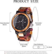 Load image into Gallery viewer, Men Wooden Watches Colorful Bamboo Watches Week & Date Display Quartz Couples Watches Handmade Casual Multifunction Wood Wristwatch for Men