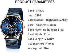 Load image into Gallery viewer, CRRJU Men's Watches Auto Date Chronograph Watch Men Sports Watches Waterproof 30M Full Steel Quartz with Mesh Strap