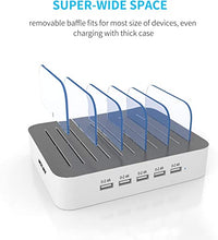 Load image into Gallery viewer, Charging Station for Multiple Devices, MSTJRY 5 Port Multi USB Charger Station with Power Switch Compatible with iPhone iPad Cell Phone Tablets (White, 5 Mixed Short Cables Included)