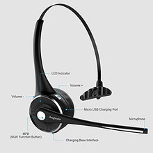 Load image into Gallery viewer, Trucker Bluetooth Headset, Angteela Wireless Headset with Microphone, Wireless Cell Phone Headset with Noise Canceling Mic Charging Base Mute Function for Home Office Call Center Skype