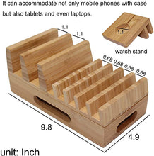Load image into Gallery viewer, Pezin & Hulin Bamboo Charging Station Holder with 5 Port USB Charger, Watch Stand, 5 x Charge Cable, Wood Docking Stand Electronic Organizer for Multiple Devices, Phones, Tablets, Laptop and More