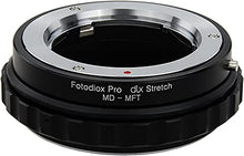 Load image into Gallery viewer, Fotodiox DLX Stretch Lens Mount Adapter - Minolta Rokkor (SR/MD/MC) SLR Lens to Micro Four Thirds (MFT, M4/3) Mount Mirrorless Camera Body with Macro Focusing Helicoid and Magnetic Drop-in Filters