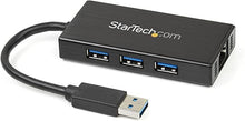Load image into Gallery viewer, StarTech.com USB 3.0 Hub with Gigabit Ethernet Adapter - 3 Port - NIC - USB Network / LAN Adapter - Windows & Mac Compatible (ST3300GU3B) Black
