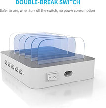 Load image into Gallery viewer, Charging Station for Multiple Devices, MSTJRY 5 Port Multi USB Charger Station with Power Switch Compatible with iPhone iPad Cell Phone Tablets (White, 5 Mixed Short Cables Included)