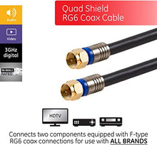 Load image into Gallery viewer, GE RG6 Coaxial Cable, 100 ft. F-Type Connectors, Quad Shielded Coax Cable, 3 GHz Digital, In-Wall Rated, Ideal for TV Antenna, DVR, VCR, Satellite, Cable Box, Home Theater, Black, 34842
