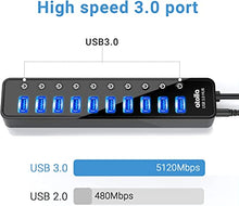 Load image into Gallery viewer, Powered USB 3.0 Hub, atolla 10 Ports USB Data Hub Splitter with Individual ON/Off Switches and 12V/2.5A Power Adapter USB Extension for Mouse, Keyboard, Hard Drive or More USB Devices