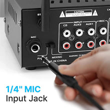 Load image into Gallery viewer, Home Audio Power Amplifier System - 2X120W Mini Dual Channel Mixer Sound Stereo Receiver Box w/ RCA, AUX, Mic Input - For Amplified Speakers, PA, CD Player, Theater, Studio Use - Pyle PTA4 Black
