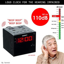 Load image into Gallery viewer, Sonnet Alarm Clock Charging Station, Bluetooth Speaker, AM FM Radio, Dual USB Charging Ports, Dual AC Outlets, Very Loud Alarm Clock for Heavy Sleepers and The Hearing Impaired for Desk, Bedroom