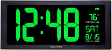 Load image into Gallery viewer, AcuRite 76101M Oversized LED Clock with Indoor Temperature, Date and Fold-Out Stand, 18", Green