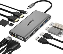 Load image into Gallery viewer, Docking Station Triple Display USB-C Docking Station Dual Monitor Adapter Laptop Hub USB C to 2 HDMI 4K +VGA+Ethernet+100W Type C PD+4USB+Data for Dell/HP/Lenovo/MacBook Laptop Pro with Thunderbolt 3
