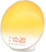 Load image into Gallery viewer, Wake Up Light Sunrise Alarm Clock for Kids, Heavy Sleepers, Bedroom, with Sunrise Simulation, Sleep Aid, Dual Alarms, FM Radio, Snooze, Nightlight, Daylight, 7 Colors, 7 Natural Sounds, Ideal for Gift
