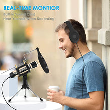 Load image into Gallery viewer, Studio Recording Microphone, ZealSound Condenser Broadcast Microphone w/Stand Built-in Sound Card Echo Recording Karaoke Singing for Phone Computer PC Garageband Smule Live Stream & YouTube (Gold)