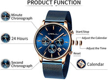 Load image into Gallery viewer, CRRJU Men's Watches Auto Date Chronograph Watch Men Sports Watches Waterproof 30M Full Steel Quartz with Mesh Strap