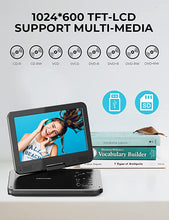 Load image into Gallery viewer, DBPOWER 12" Portable DVD Player with 5-Hour Rechargeable Battery, 10" Swivel Display Screen and SD/ USB Port, with 1.8m Car Charger, Power Adaptor and Car Headrest Mount, Region Free (Black)