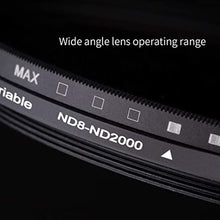 Load image into Gallery viewer, K&F Concept 55mm Variable Neutral Density Filter ND8-ND2000 (3-11stop) Hydrophobic Adjustable ND Filter with 24 Multi-Layer Coatings for Camera Lens