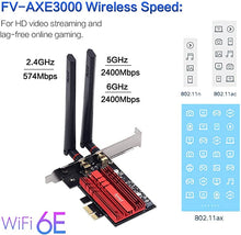 Load image into Gallery viewer, WiFi 6E AX210 WiFi Card BT5.2 6GHz 3000Mbps PCI-E Wireless Adapter WiFi 6E 7th Generation 802.11ac ax MU-MIMO Gigabit 2.4GHz 5GHz 3000Mbps ax210ngw PCIe WiFi BT Network Card OFDMA vPro for Desktop PC