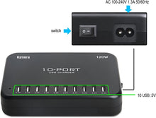 Load image into Gallery viewer, USB Charger 10-Port 120W, Multi-Port USB Charging Hub 24A Desktop Power Station for iPhone X/8/7/6S/6 Plus/5S, Ipad Pro/Air2/ Mini, Galaxy S9/S8/S6 Edge