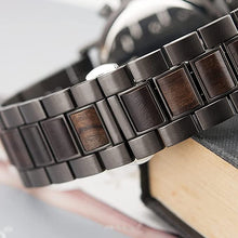Load image into Gallery viewer, Mens Wooden Watches Business Casual Wristwatches Stylish Ebony Wood & Stainless Steel Combined Chronograph