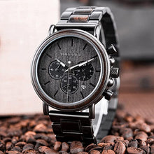 Load image into Gallery viewer, Mens Wooden Watches Business Casual Wristwatches Stylish Ebony Wood & Stainless Steel Combined Chronograph