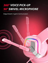Load image into Gallery viewer, ZIUMIER Z66 Pink Gaming Headset for PS4, PS5, Xbox One, PC, Wired Over-Ear Headphone with Noise Isolation Microphone, LED RGB Light,Surround Sound