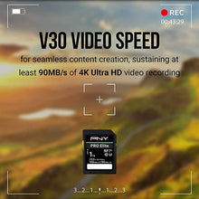 Load image into Gallery viewer, PNY 256GB PRO Elite Class 10 U3 V30 SDXC Flash Memory Card - 100MB/s, Class 10, U3, V30, 4K UHD, Full HD, UHS-I, Full Size SD
