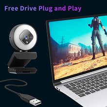 Load image into Gallery viewer, 1080P Webcam with Ring Light and Dual Microphone, Advanced Auto-Focus, Adjustable Brightness, 2021 JETAKU Streaming Web Camera for Zoom Skype YouTube, PC Mac Laptop Desktop
