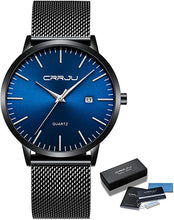 Load image into Gallery viewer, CRRJU Men's Watches Ultra Thin Fashion Elegent Men Wristwatches,7MM Stainsteel Steel Mesh Band Waterproof Watch