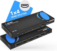 Load image into Gallery viewer, 4K 1x4 HDMI Splitter by OREI - 1 Port to 4 HDMI Display Duplicate/Mirror - Powered Splitter Ver 1.4 Certified for Full HD 1080P High Resolution & 3D Support (One Input To Four Outputs) - HD-104 Black