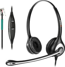 Load image into Gallery viewer, Wantek Corded Telephone Headset Dual w/Noise Canceling Mic Compatible with Avaya Aastra Allworx Adtran Alcatel Lucent AltiGen Digium Gigaset InterTel Mitel Plantronics Landline Deskphones(F602S1)