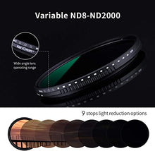 Load image into Gallery viewer, K&F Concept 67mm Variable Neutral Density Filter ND8-ND2000 (3-11stop) Hydrophobic Adjustable ND Filter with 24 Multi-Layer Coatings for Camera Lens