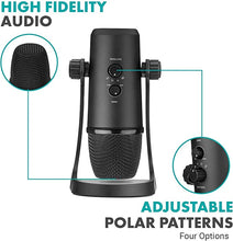 Load image into Gallery viewer, Movo UM700 Desktop USB Microphone for Computer with Adjustable Pickup Patterns Perfect as a Podcast Microphone, Streaming Microphone, Gaming Microphone, and More