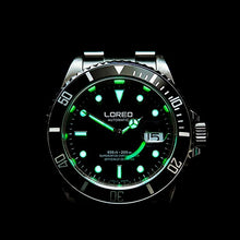 Load image into Gallery viewer, LOREO Mens Silver Stainless Steel Sapphire Glass Black Rotating Bezel Men's Automatic Watch