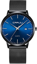 Load image into Gallery viewer, CRRJU Men's Watches Ultra Thin Fashion Elegent Men Wristwatches,7MM Stainsteel Steel Mesh Band Waterproof Watch