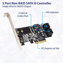Load image into Gallery viewer, IO CREST Internal 5 Port Non-Raid SATA III 6GB/S Pci-E X4 Controller Card for Desktop PC Support SSD and HDD with Low Profile Bracket. JMB585 Chipset SI-PEX40139