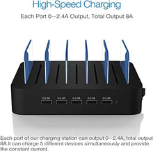 Load image into Gallery viewer, Charging Station for Multiple Devices, MSTJRY USB Charging Station Dock Switch Cell Phone 5 Port Charging Station, Compatible with iPhone iPad Cell Phone Tablets (Black, 5 Short Cables Included)