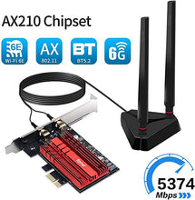 Load image into Gallery viewer, Fenvi AXE3000Pro WiFi 6E AX210 PCI-E WiFi Card Tri-Band Wireless Gigabit BT5.2 802.11ax 2.4Ghz 5Ghz 6Ghz MU-MIMO 160MHZ Desktop PC PCIe Network Adapter for Windows 10 with 1.2m SMA high gain Antenna