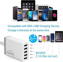 Load image into Gallery viewer, Pezin & Hulin Bamboo Charging Station Holder with 5 Port USB Charger, Watch Stand, 5 x Charge Cable, Wood Docking Stand Electronic Organizer for Multiple Devices, Phones, Tablets, Laptop and More