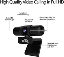 Load image into Gallery viewer, CA Essential Webcam 1080HD-AF – USB Webcam with Microphone for Desktop or Notebooks, 1080p Webcam, HD Auto-Focus and Light Correction, Omni-Directional Microphone (WC-2000)