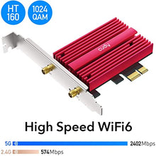 Load image into Gallery viewer, Cudy AX3000 WiFi 6 PCIe Card, Bluetooth 5.0 PCIe Adapter, AX200 Inside, 2402Mbps + 574Mbps, 160MHz, WPA3, Bluetooth 5.0 / 4.2 / 4.0, 802.11 ax/ac/a/b/g/n, Windows 10 64-bit Only (WE4000)