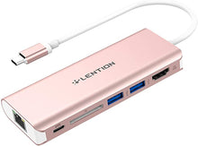 Load image into Gallery viewer, LENTION USB C Hub with 4K HDMI, SD Card Reader, 2 USB 3.0, Type C Charging & Gigabit Ethernet Compatible 2021-2016 MacBook Pro, New Mac Air/Surface, More, Stable Driver Adapter (CB-C68, Rose Gold)