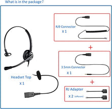 Load image into Gallery viewer, Office Telephone Headset with Microphone Noise Canceling for Call Center, with RJ9 & 3.5mm Jack for Landline Deskphone Cell Phone PC Laptop, Work for Polycom Avaya Nortel