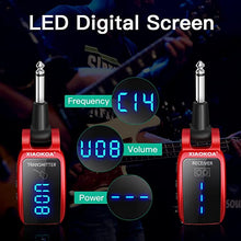 Load image into Gallery viewer, Wireless Guitar System,XIAOKOA UHF Wireless Guitar Transmitter Receiver 164Feet Range with HD LED Screen for Electric Guitar Bass Musical Instruments ?Red?